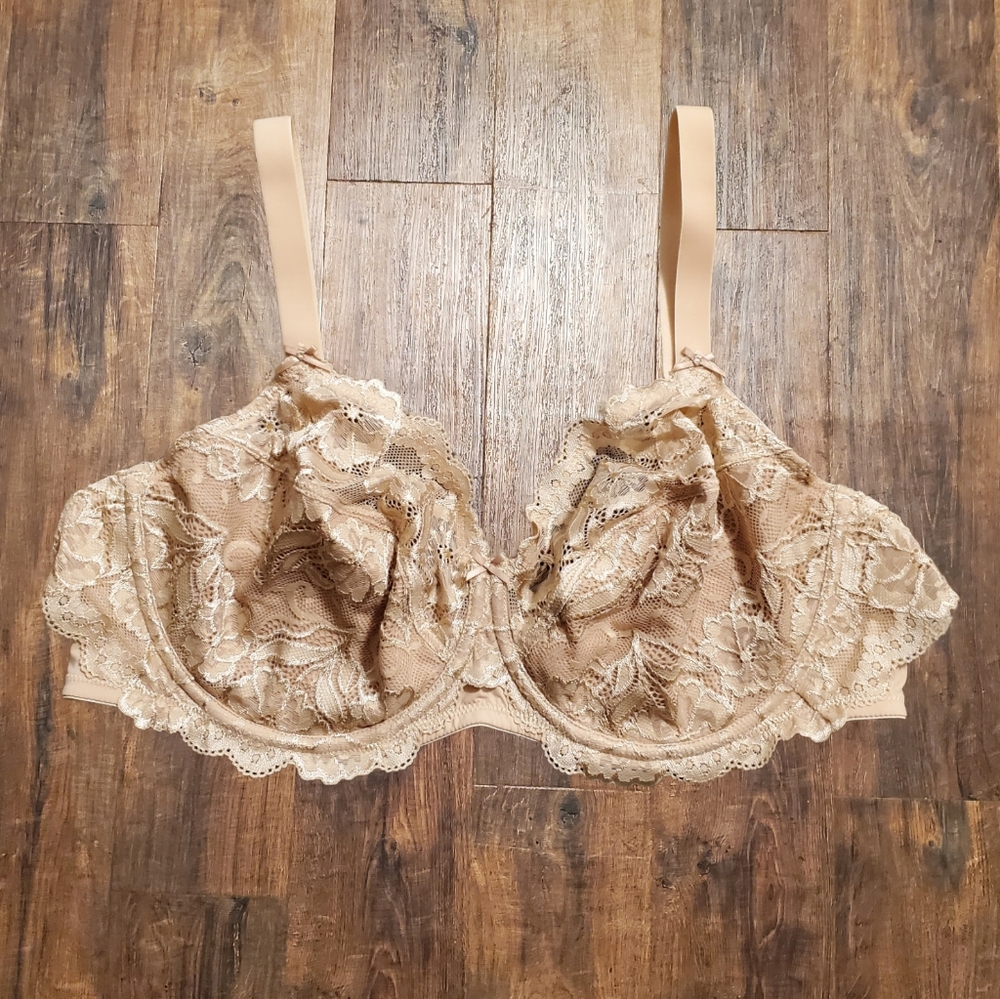 Delimira 42C Cream Nude Lace Bra Unlined Wire Cup